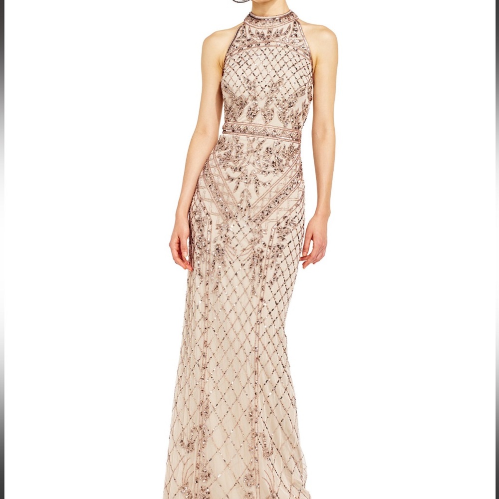 NWT! Adrianna Papell - AP1E201469 Fully Embellished Halter Neck Column Gown